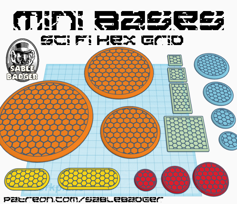 Mini Bases - Sci Fi Hex Grid (expanded)
