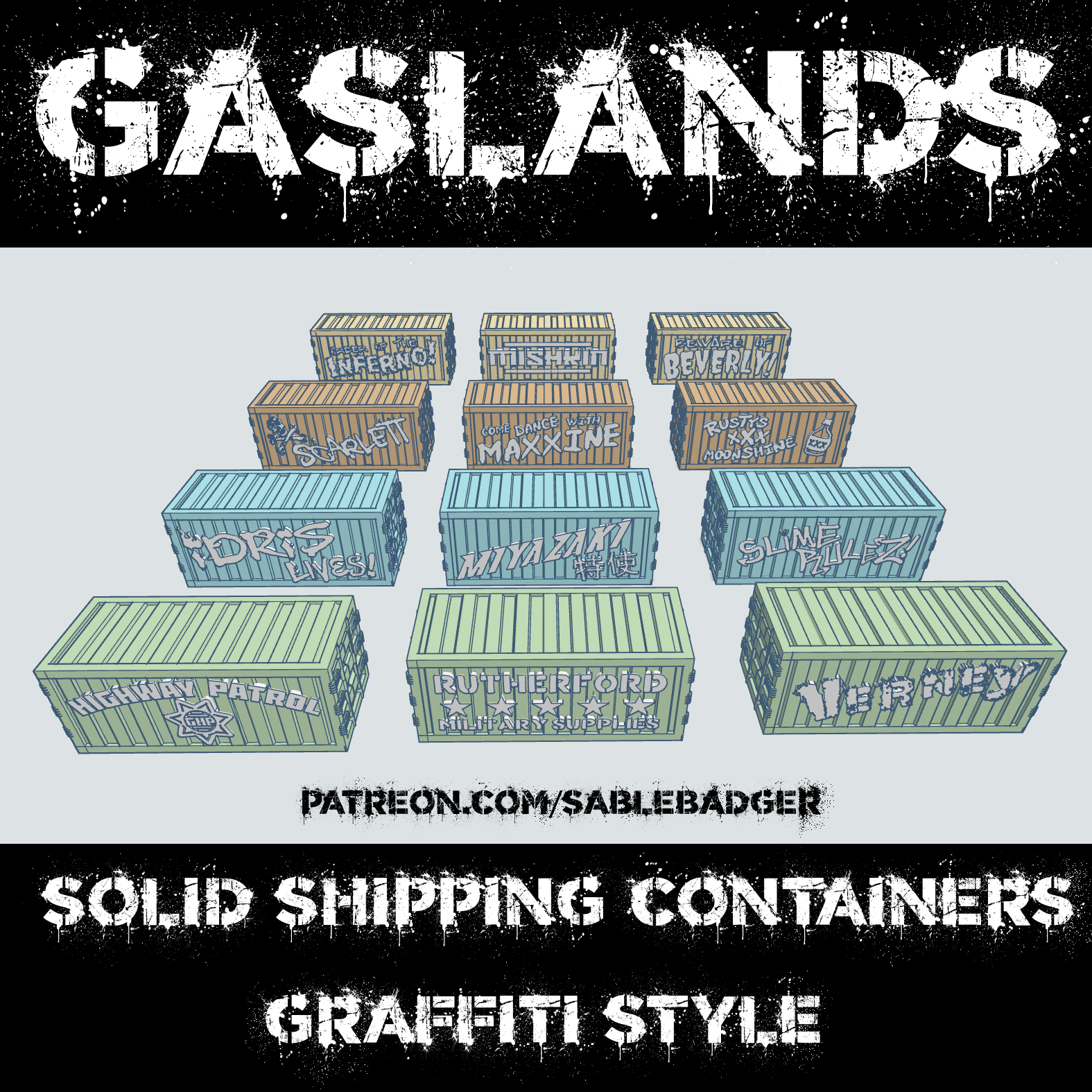 Gaslands - 20ft Shipping Containers Solid Graffiti