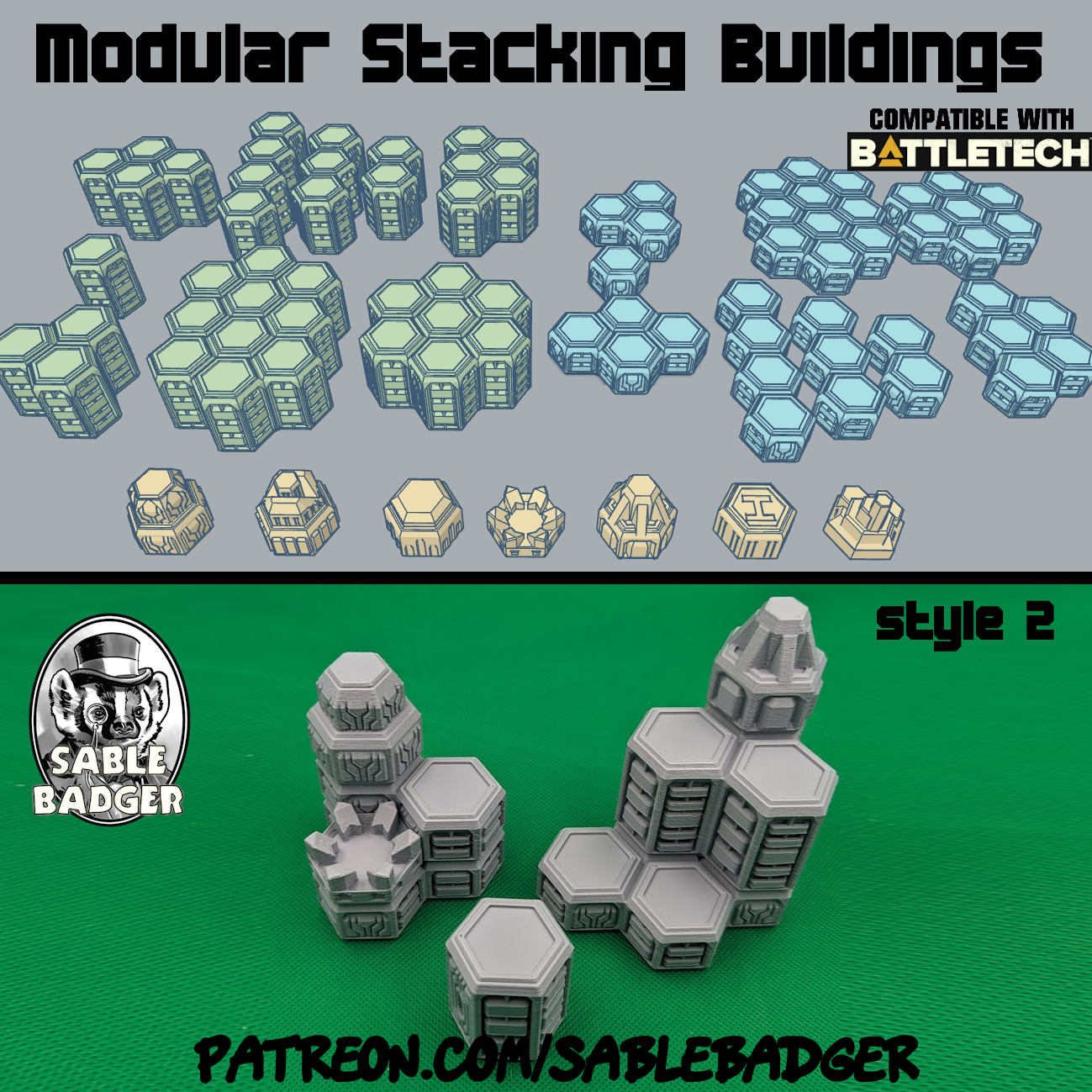 Battle Tech Hex Stacking Buildings 2