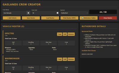 Gaslands List Builder